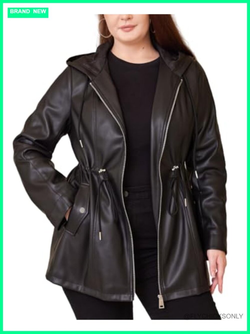 Faux Leather Jacket Plus Size Hooded Moto Biker Coat